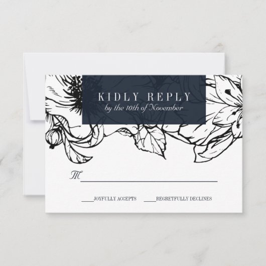 Moderne tuin | Blauw | Bloemen bruiloft RSVP Kaartje (Voorkant)