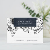 Moderne tuin | Blauw | Bloemen bruiloft RSVP Kaartje (Staand voorkant)