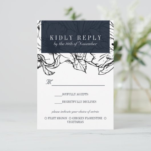 Moderne tuin | Blauw |bruiloft Maaltijd Keuze RSVP (Staand voorkant)