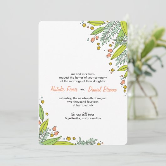 Moderne tuin bruiloft uitnodiging (Staand voorkant)