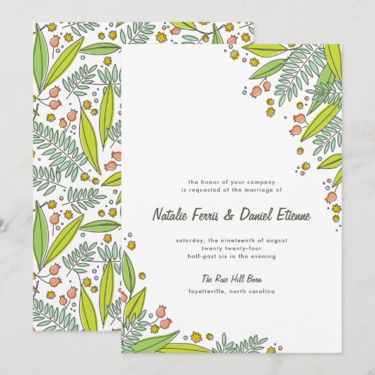 Moderne tuin eenvoudige bruiloft uitnodiging (Voorkant / Achterkant)