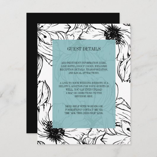 Moderne tuin | Turquoise bruiloft Gast Details Informatiekaartje (Voorkant / Achterkant)