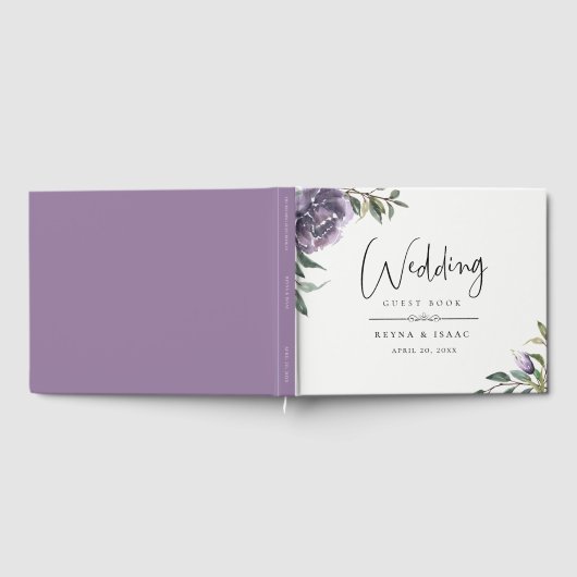 Moderne Tuin Violet Bloemen Bruiloft Gastenboek (Volledig)