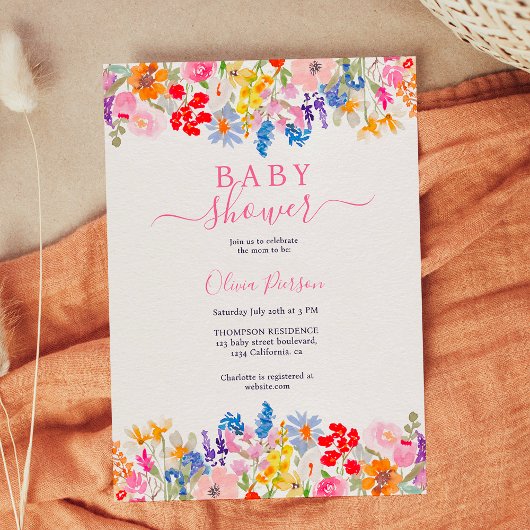 Moderne tuin wilde bloemen script baby shower kaart