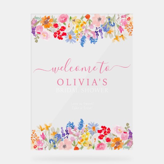 Moderne tuin wilde bloemen script bruids welkom acryl bord (Voorkant)