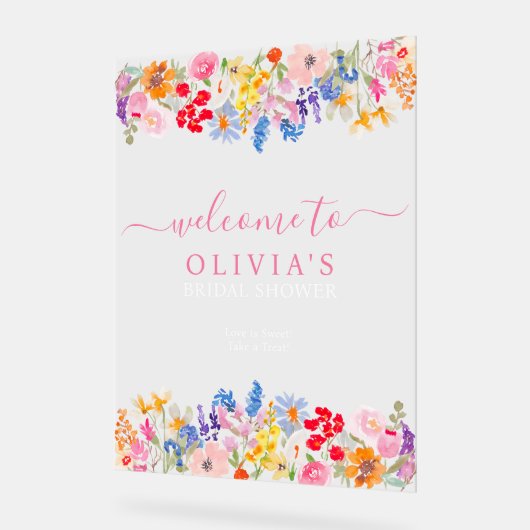 Moderne tuin wilde bloemen script bruids welkom acryl bord (Hoek)