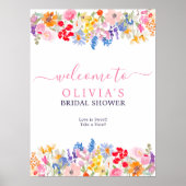 Moderne tuin wilde bloemen script bruids welkom poster (Voorkant)