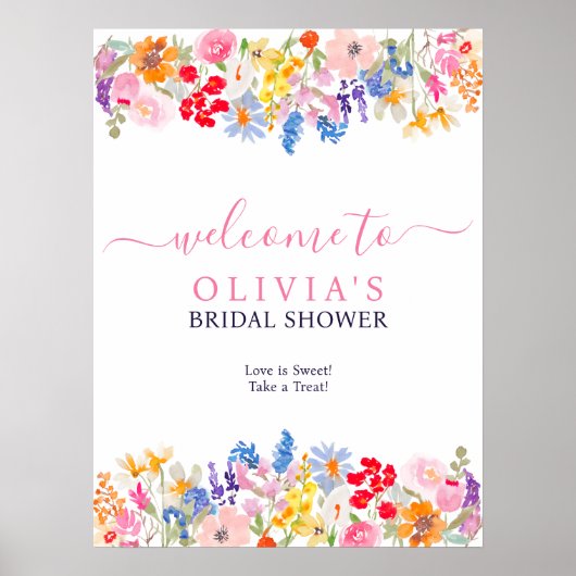 Moderne tuin wilde bloemen script bruids welkom poster (Voorkant)