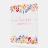 Moderne tuinveld bloemen script bruidswelkom acryl bord (Hoek)