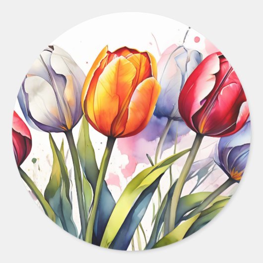 Moderne Tulip Bold Waterverf Ronde Sticker (Voorkant)
