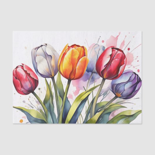 Moderne Tulip Bold Waterverf Tissuepapier (Voorkant)