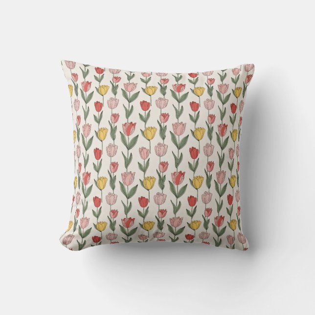 Moderne Tulp Bloemmotief Zachte Botanische Lente Kussen (Voorkant)