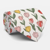 Moderne Tulp Bloemmotief Zachte Botanische Lente Stropdas (Opgerold)