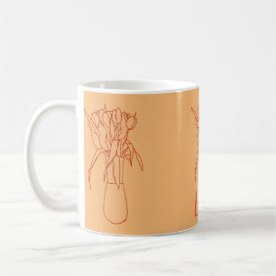 Moderne tulpenlijn originele illustratie voor haar koffiemok