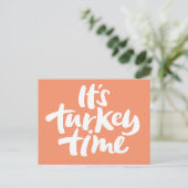 Moderne 'Turkije Tijd' Thanksgiving Kalligrafie Feestdagenkaart (Staand voorkant)