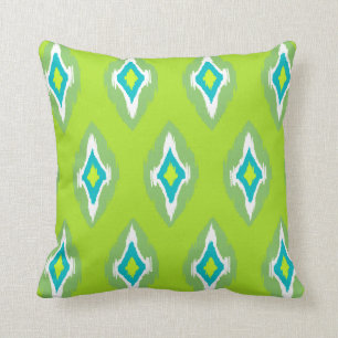 Moderne turkoois limoen witte Ikat Tribal Patroon Kussen