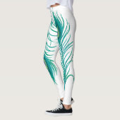 Moderne turkoois pauwenveren witte Leggings (Links)