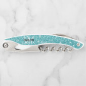 Moderne turkooise glitter monogram naam Kurkentrek Kurkentrekker (Voorkant)