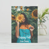 Moderne turkooise "Happy Herfst" Foto aangepast Feestdagenkaart (Staand voorkant)