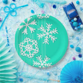 Moderne turkooizen en sneeuwvlokken met witte kers papieren bordje (Feest)