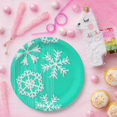 Moderne turkooizen en sneeuwvlokken met witte kers papieren bordje (Feest)