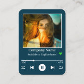 Moderne Turqouise QR Code Muziekspeler Song Foto Visitekaartje (Voorkant)