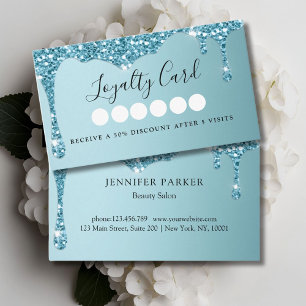 Moderne Turquois Glitter Drop Salon & Spa Loyalite Visitekaartje