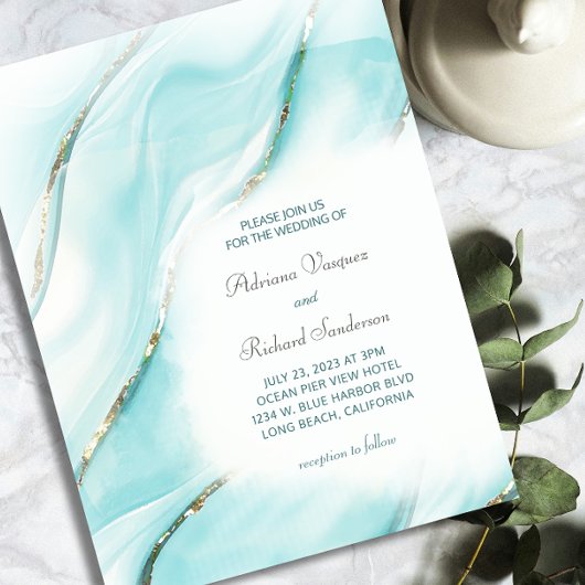 Moderne Turquoise Agaat RSVP Online QR Code Briefkaart