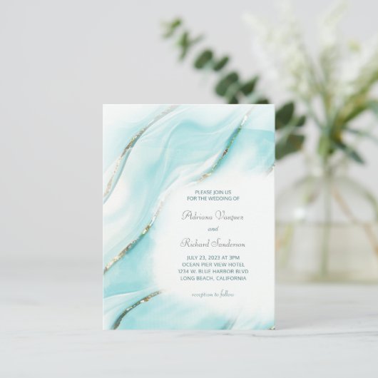 Moderne Turquoise Agaat RSVP Online QR Code Briefkaart (Staand voorkant)