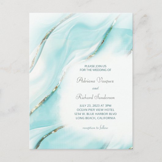 Moderne Turquoise Agaat RSVP Online QR Code Briefkaart (Voorkant)