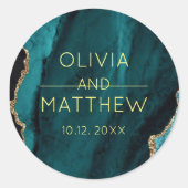Moderne Turquoise Agate Bruiloft Ronde Sticker (Voorkant)