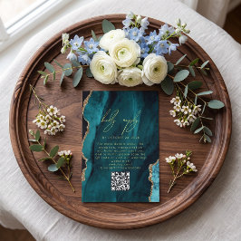 Moderne Turquoise Agate Foto Huwelijksdetails RSVP Kaartje