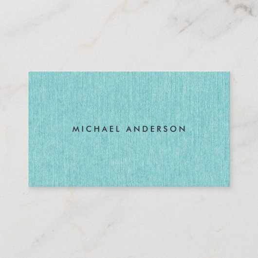 Moderne, turquoise aqua blauw, bedrukte linnen tex visitekaartje (Voorkant)