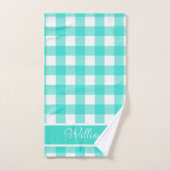 Moderne Turquoise Aqua Buffalo Checks Script Naam Bad Handdoek (Handdoek)