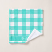 Moderne Turquoise Aqua Buffalo Checks Script Naam Bad Handdoek (Wasdoekje)