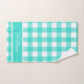 Moderne Turquoise Aqua Buffalo Checks Script Naam Bad Handdoek (Handdoek)