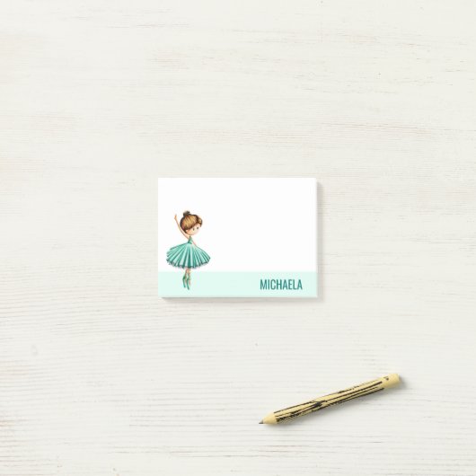 Moderne Turquoise Ballet Dancer met Tutu Post-it® Notes (Op bureau)