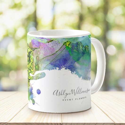 Moderne turquoise blauw groene waterverf splatter koffiemok