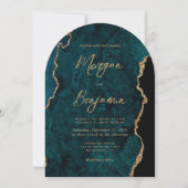 Moderne Turquoise Blauwe Agaat Script Boog Bruilof Kaart (Voorkant)