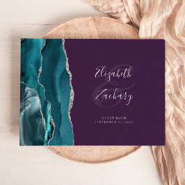 Moderne Turquoise Blauwe Agaat Zilveren Schrift Pa Gastenboek
