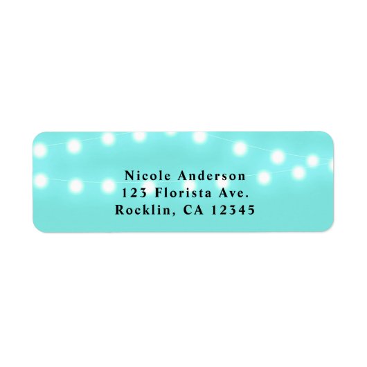 Moderne Turquoise Blauwe & Draad Lichtjes Elegant Etiket (Voorkant)