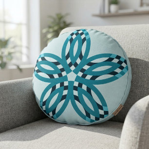 Moderne Turquoise Blauwe Geometrische Ster Bloem C Rond Kussen