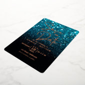 moderne Turquoise Blauwe Glitter Save the date bru Folie Uitnodiging (Gedraaid)
