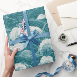 Moderne Turquoise Blauwe Golfbeweging Abstract Pat Cadeaupapier