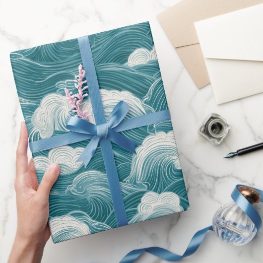 Moderne Turquoise Blauwe Golfbeweging Abstract Pat Cadeaupapier (Geschenken)