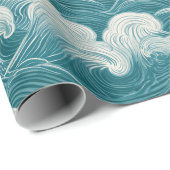 Moderne Turquoise Blauwe Golfbeweging Abstract Pat Cadeaupapier (Rol Hoek)
