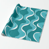 Moderne Turquoise Blauwe Golfbeweging Abstract Pat Cadeaupapier (Uitgerold)