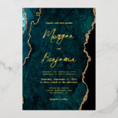 Moderne Turquoise Blauwe Script Bruiloft Folie Uitnodiging (Voorkant)