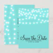 Moderne turquoise blauwe slingerlichten Save the D Aankondigingskaart (Voorkant / Achterkant)