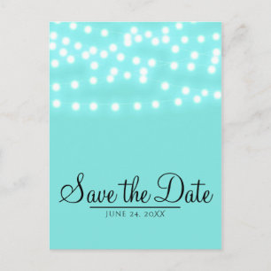 Moderne turquoise blauwe snoerlichten Save the Dat Aankondigingskaart